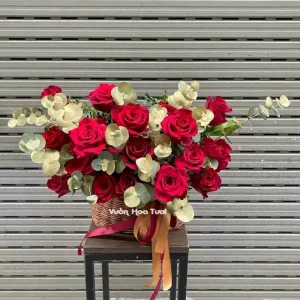 Giỏ Hoa Hồng Đỏ Khai Trương Thịnh Vượng